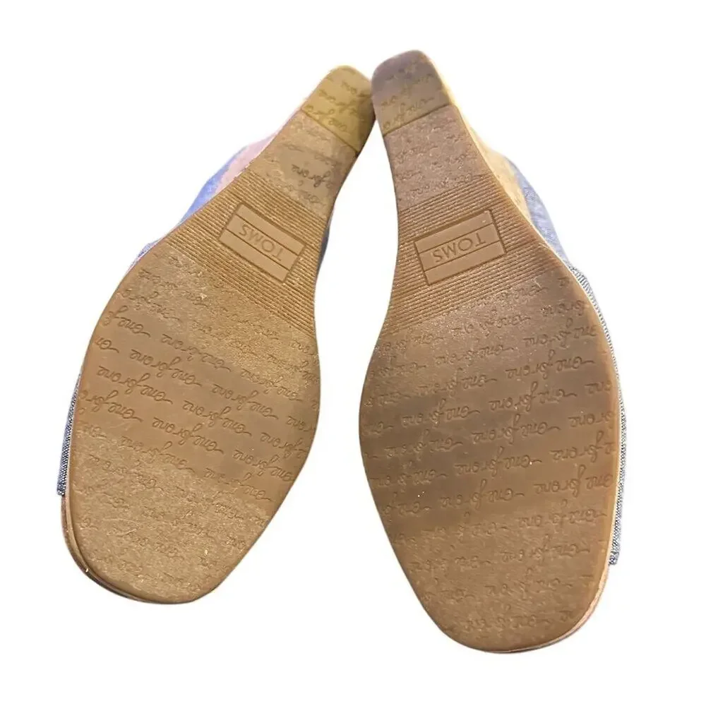 TOMS Women's Blue Chambray Wedge Slip-On Peep Toe‎ Heels Casual size 6 - Picture 9 of 13